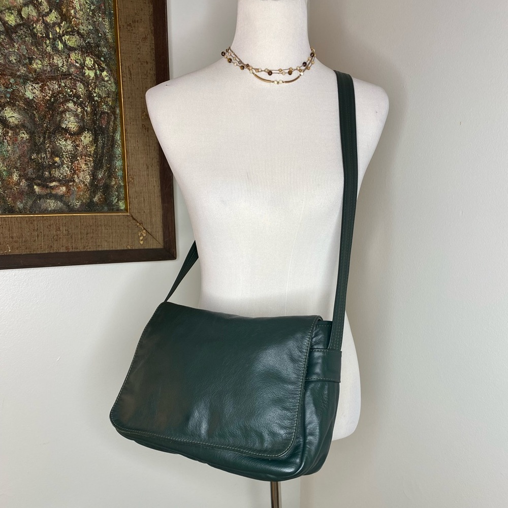 Vtg MARIA DROMMER Soft Leather Crossbody Bag Deep Green Teal